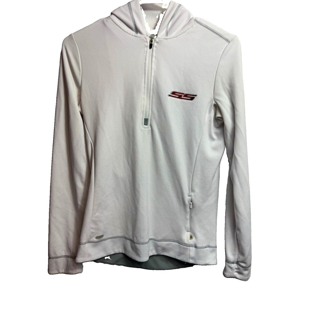 alo CoolFit Women’s M White Solid Knit 1/4 Zip Hooded Hoodie SS Logo Zipper